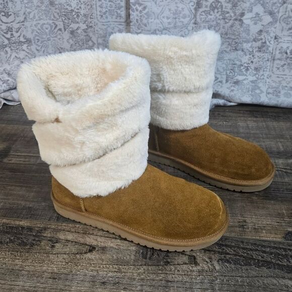 Koolaburra By Ugg Dezi Short Chestnut Women's Size 8 Cozy Warm asymmetrical Line - Picture 1 of 10